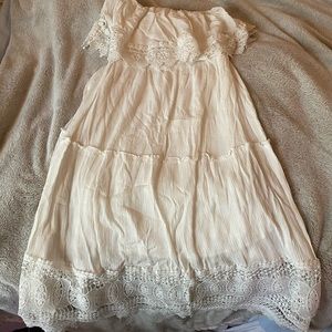 White strapless lace/linen dress NWOT